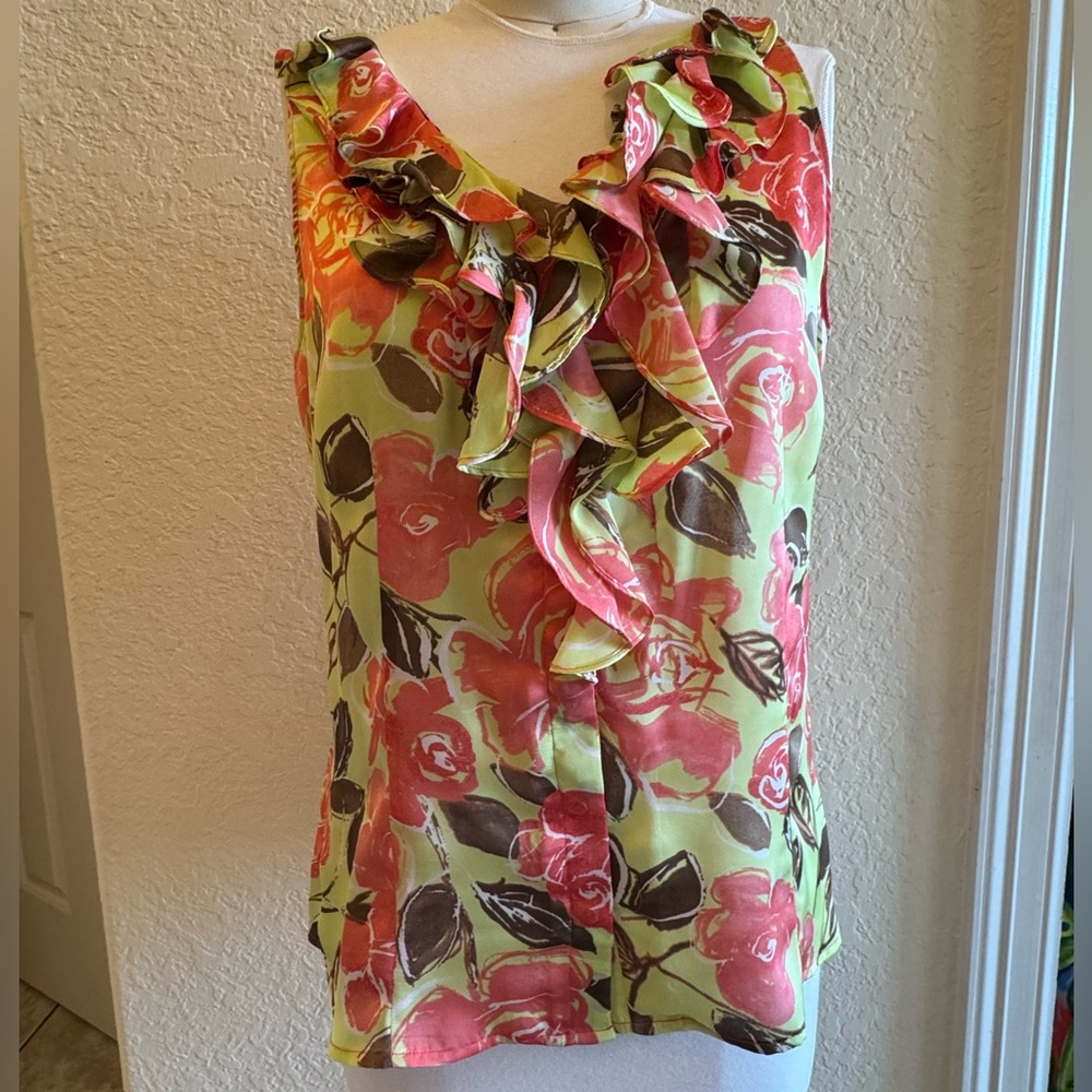 Anne Klein Vibrant Floral Ruffle Blouse